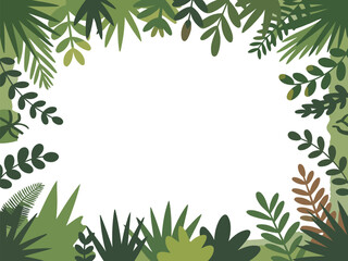 Fototapeta premium Green Leafy Border with Tropical Foliage and Plants on Transparent Background
