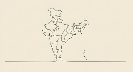 Obraz premium Minimalist India Map Outline with States and Union Territories on Cream Background