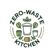 Zero waste kitchen logo design for eco friendly living and sustainable lifestyle with reusable containers and leaves