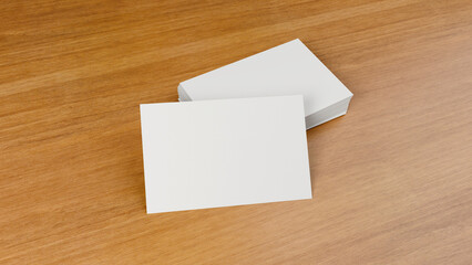 Empty business cards stack, ideal for mockup. Template for branding identity. Isolated over wooden...