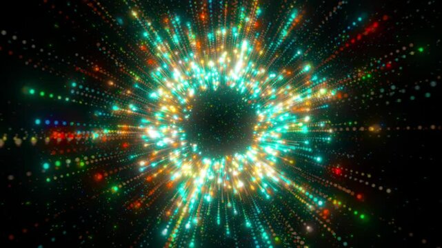 abstract Radiating Colourful Light in Space Burst Animation
