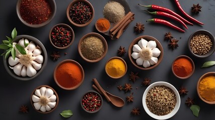 Aromatic Spice Culture A High-Angle Hyperrealistic View of Diverse Culinary Spices