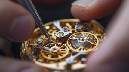 A watchmaker working on intricate gears of a detailed timepiece
