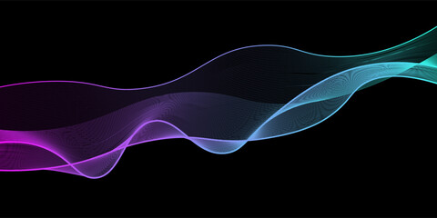 Abstract glowing wave lines on dark blue background. Dynamic wave pattern. Modern flowing wavy lines. Futuristic technology concept. Suit for banner, poster, cover, brochure, flyer, website