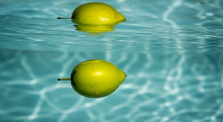 Two Green Fruits Floating in a Pool of Water