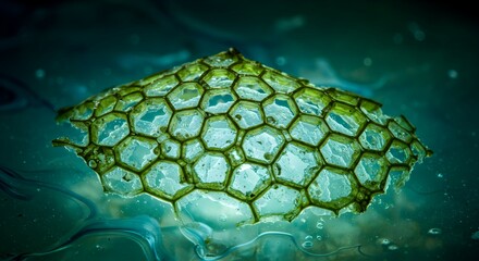 Unique Macro Shot of Hexagonal Structure with Green and Blue Tones