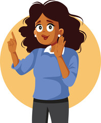 Happy Woman of African Ethnicity Pointing Vector Cartoon. Gossipy lady confessing a secret while explaining everything
