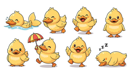 Cute cartoon ducklings set of poses