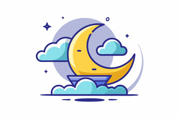Fototapeta premium crescent moon cloud boat dreamy