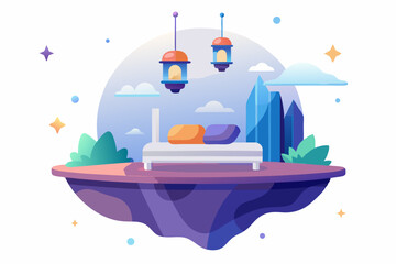 floating island bed star lamp