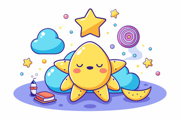 sleepy star cloud floating sit
