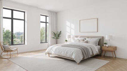 A spacious and bright bedroom with contemporary design