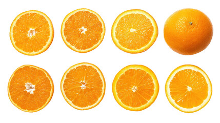Fototapeta premium Fresh Oranges Displayed on a Black Background with Multiple Cuts and Whole Fruit