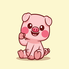 Adorable Pink Pig Cartoon Illustration Cute Sitting Piggy Character Design