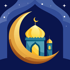 islamic crescent moon and star and mosque background