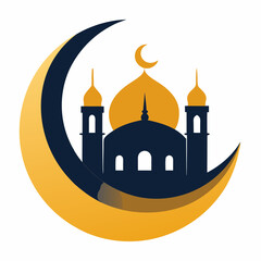 crescent moon and mosque vector illustration, islamic theme design element, suitable for islamic holiday banner, poster, and etc