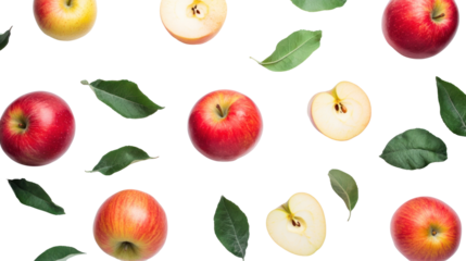 Fresh Red and Green Apples with Leaves on Black Background, Perfect for Food and Health Themes