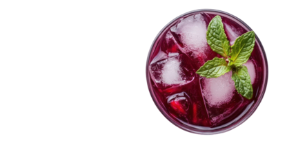 Refreshing Purple Drink with Ice and Mint in a Glass