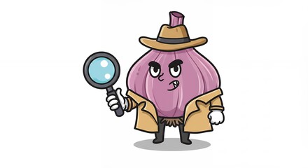 Detective garlic character illustration