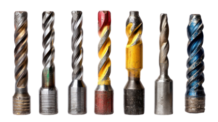 High-Quality Collection of Seven Different Types of Metal Drills in Various Conditions and Styles for Precision Work