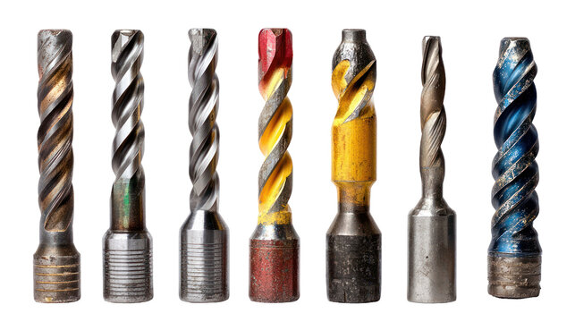 High-Quality Collection of Seven Different Types of Metal Drills in Various Conditions and Styles for Precision Work