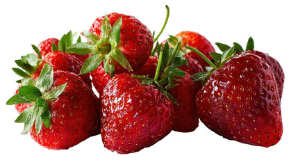 Fresh Juicy Strawberries with Green Leaves on a White Background, Perfect for Food Photography and Culinary Uses