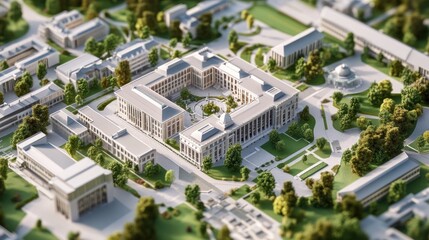 Aerial Perspective of a University Campus Showcasing Architectural Grandeur