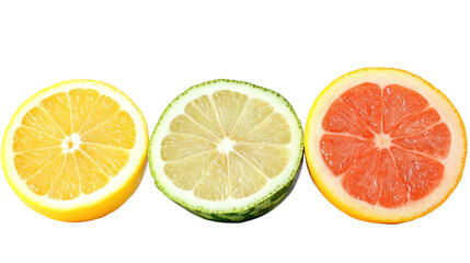 Fresh Lemon, Lime, and Grapefruit Slices Vibrantly Displayed on a Clean Background for Culinary Use and Food Photography