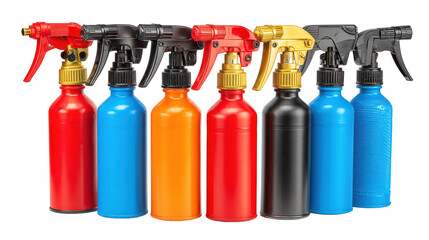 Colorful Spray Bottles for Cleaning Solutions and Household Uses with Various Nozzle Designs