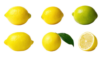 Fresh Varieties of Lemons in Vibrant Yellow and Green Colors with Leaf on Black Background