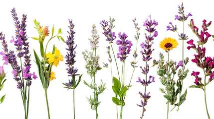 Fresh Floral Arrangement with Colorful Lavender, Wildflowers, and Greenery Displayed on a Transparent Background