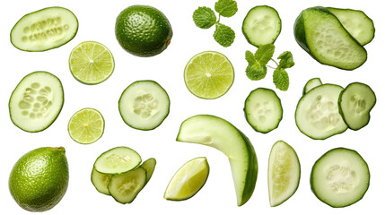 Fresh Green Fruits and Vegetables Cut and Arranged for Healthy Lifestyle Display