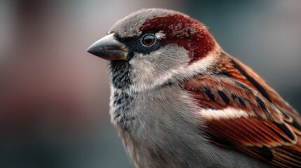 Naklejka premium Enthralling Close-Up of a Sparrow with Intricate Plumage Details and Rich Colors