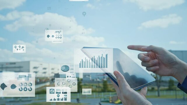 タブレット, dx, it, データ, 建設, ビジネス, 産業, 工場, 点検, メンテナンス, デジタル, 書類, グラフ, 分析, チェック, 物流, 倉庫, ロジスティクス, 未来, サイバー, ict, 画面, アプリ, システム, ソフトウェア, ビル, 青空, 男性, エンジニア, 作業員, 経営, 測量, 安全, 確認, レポート, 都市, 計画, プラン, 設計, 技術者, テク