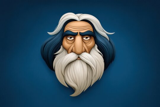 Illustration of a wise old man with a long beard on blue background. use cases: educational, storytelling, character design.