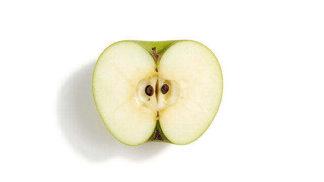 Slice a green apple and halve Granny Smith apples on a white background. Perfect for healthy eating, nutrition, and food-related designs.