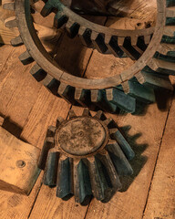 Wooden gears for a grain grinding mill