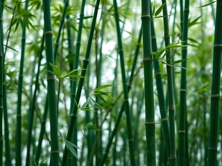 Close-up view of green bamboo stalks and fresh leaves against a clean white background, highlighting natural plant textures – ideal for botanical, wellness, and eco-themed designs.