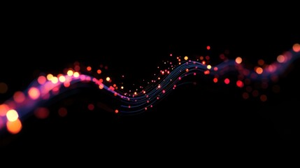 Abstract glowing wave on black background, digital network concept