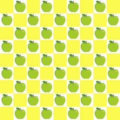 This image features a lively, colorful fruit-themed pattern arranged in a checkerboard layout.