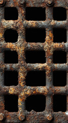 Grid of rusty steel beams showcases the contrast between structural strength and natural decay. Symbol of industrial endurance, aging architecture, and the passage of time. Engineering and design focu
