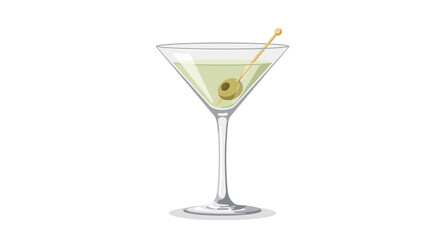 Classic Martini Glass with Olive Garnish – Flat Vector Cocktail Illustration on Green