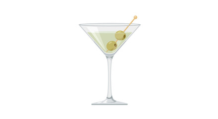 Classic Martini Glass with Olive Garnish – Flat Vector Cocktail Illustration on Green