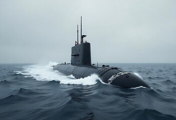 Nuclear military submarine launching torpedo missile underwater. Powerful stealth vessel in deep ocean, symbolizing strategic defense, naval technology, security, and modern maritime warfare mission.