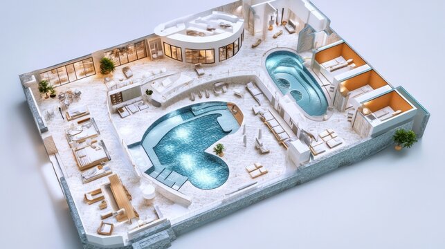 Luxurious architectural rendering showcasing an exclusive spa retreat design - Powered by Adobe
