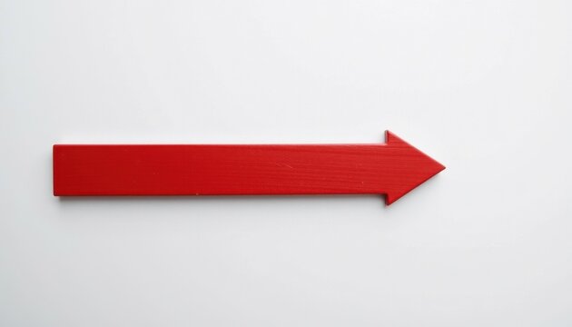 Bold red arrow directional sign minimalist setting graphic design indoor close-up visual direction concept