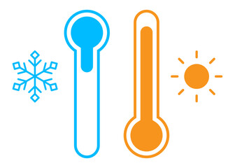 Warm and cool temperature icons in flat style isolated on a white background