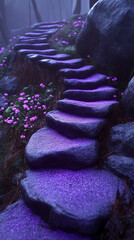 A mystical forest path lined with glowing pink flowers and soft ambient light—symbolizing wonder, magic, serenity, and the dreamy allure of a fantasy nature realm.
