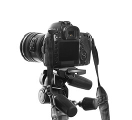 Modern professional video camera isolated on white