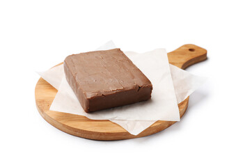 Block of tasty chocolate butter isolated on white